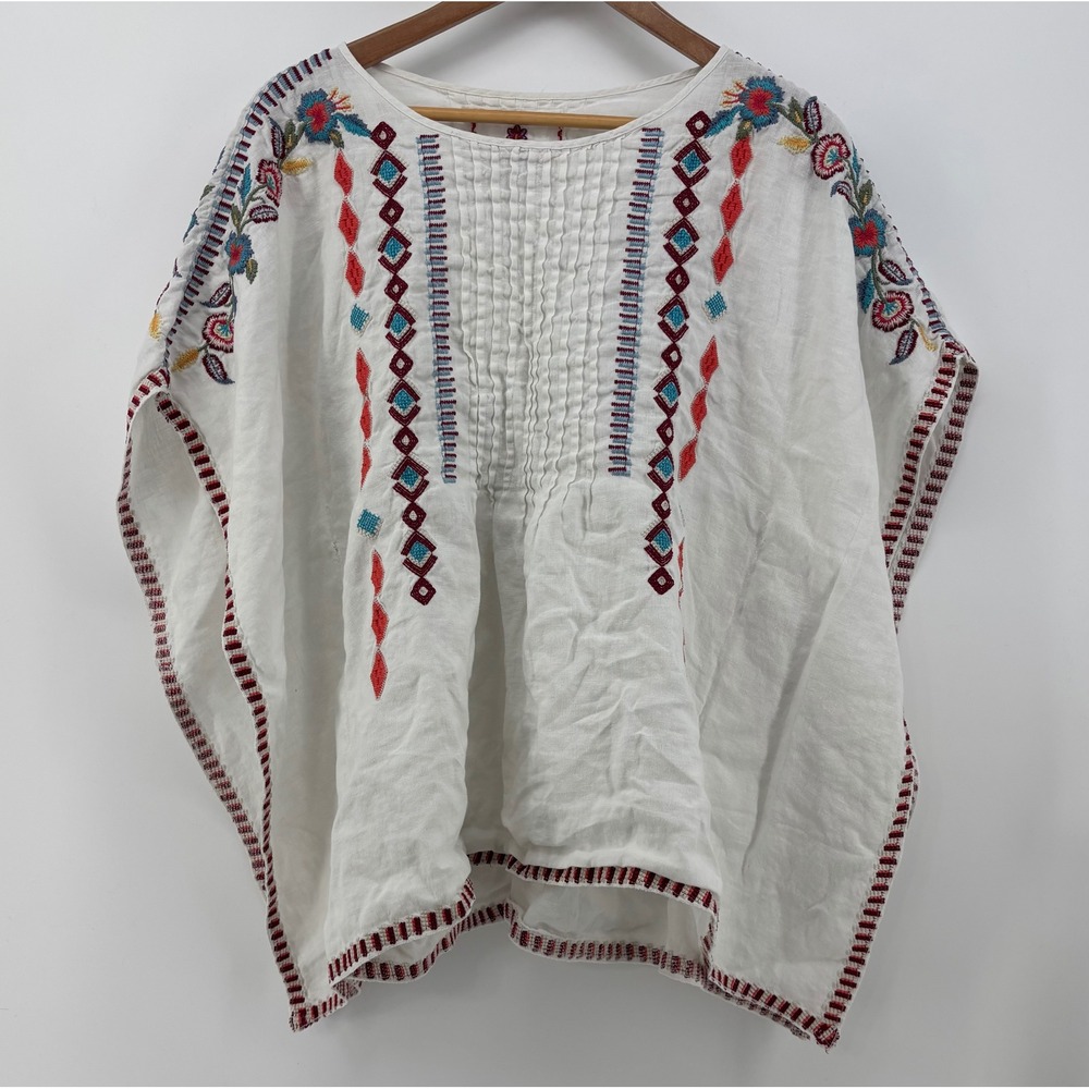 Johnny Was Floral Dolman Sleeve Poncho Blouse White Size Small Boho Cottagecore